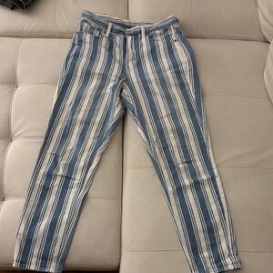 American Eagle Outfitters Blue and White Striped Straight Leg Jeans